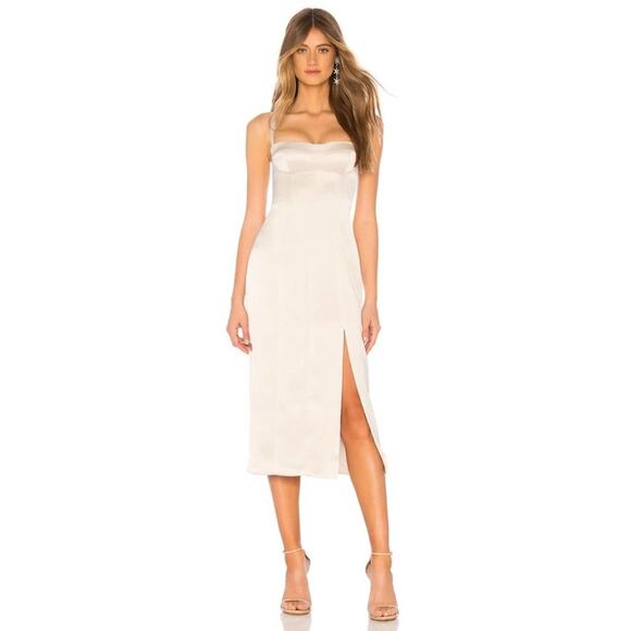 Alexis Yates Metallic M'o Exclusive Satin Slit Cocktail Dress Silver Size M - Picture 1 of 10